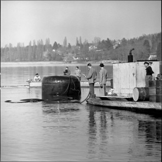 Storage of gasoline tank in Lake Geneva; 1958