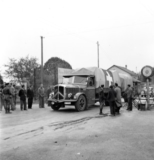 Swiss trucks crossing the border. 1944