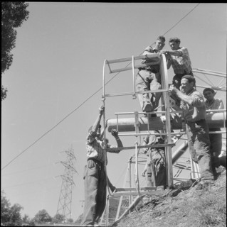 Hinterrhein power station: constructing high voltage line, around 1959