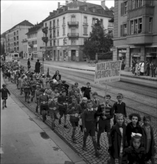Gathering natural produce for Swiss donation, 1945