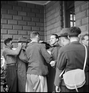 WW 2: bomb airdrop, dropping. fire fighting operations, Schaffhausen 1944