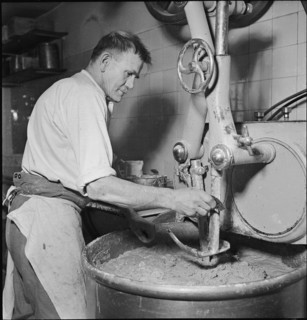 Baker in the bakery, kneading machine; 1943