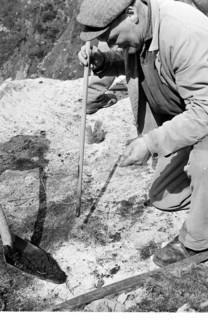 Blasting after rockfall on the Gotthardstrasse in 1969