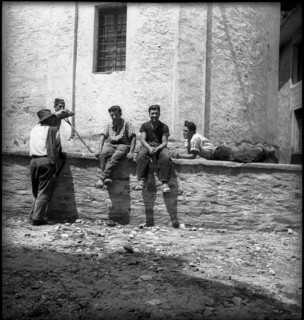 People on a wall in Brione, Ticino, 1942