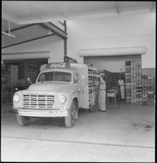 Lausanne, CocaCola delivery truck loaded; 1949
