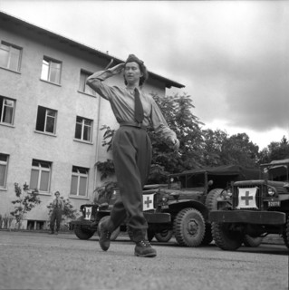 Female soldier saluting, Kreuzlingen 1953.