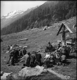 Farmers praying in the Turtmanntal valley, Switzerland, 1940.