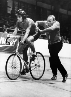 Stayer WC 1981: Max Hürzeler and coach Helbling.