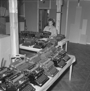 Geneva, the Four Great Powers conference: setting up the press centre; 1955.