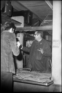 Bomb attack in Zurich mainstation; broken glass at the left-luggage office 1971.
