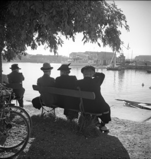 German tourists at the harbour of Romanshorn, 1948.