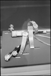Zurich Bahnhofstrasse, watches in window display 1964.