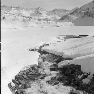 The empty Lake Ritom, dam 1958.
