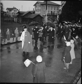 New elected federal president Thomas Holenstein visiting Bütschwil; 1957.
