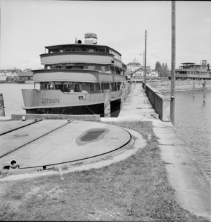 Romanshorn seaport, German ships leaving; 1945.