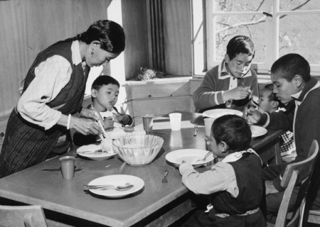 Tibetan children at lunch, Unterwasser 1961.
