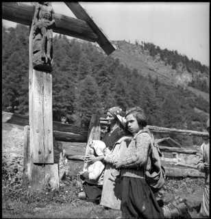 Mountain farmers praying, Turtmanntal valley, Switzerland, 1940.
