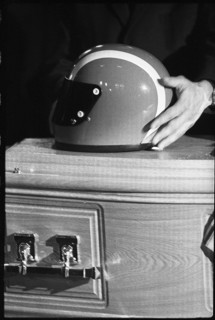 Jo Siffert's funeral, Fribourg 1971; Coffin and helmet.