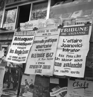 Geneva newspapers at Kiosk, 1947.