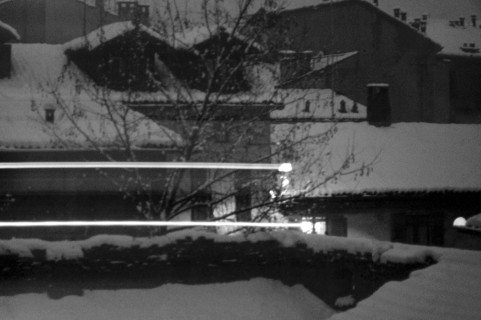 1975, Milan, Navigli winter with snow.