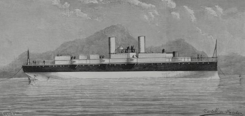 Nueva Esmeralda"". Warship built in England for the Chilean Navy. Drawing by Cortellini Sanchez.
