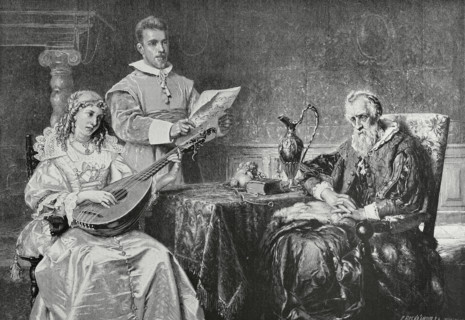 De muziekles (The music lesson). Engraving by Brend'amour (1831-1915) after the painting by the