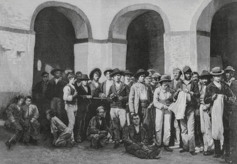 Jerez de la Frontera, province of Cadiz, Andalusia, Spain. Jerez jail. Group of prisoners accused