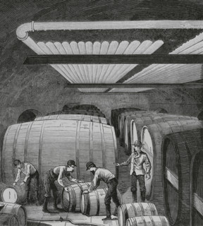 Application of cold to industry. Raoul Pictect system. Interior view of a large beer factory.