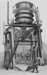 The Morse cotton baling press. John H. Ladd and Co. New York, United States. Mechanical press