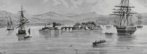 History of Spain. Island of San Simon, in the Vigo estuary. Pontevedra province, Galicia, Spain.