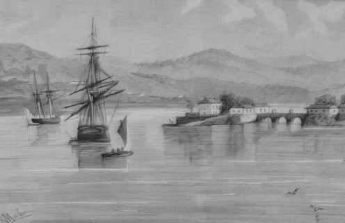 History of Spain. Island of San Simon, in the Vigo estuary. Pontevedra province, Galicia, Spain.