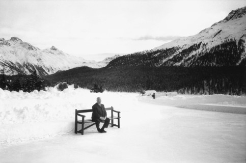 Alfred Hitchcock at the lake St. Moritz.