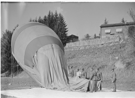 WW 2: marking the border with captive balloon near Chiasso, 1945.