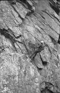Soldier at rescue training in the rocks, Andermatt 1970.
