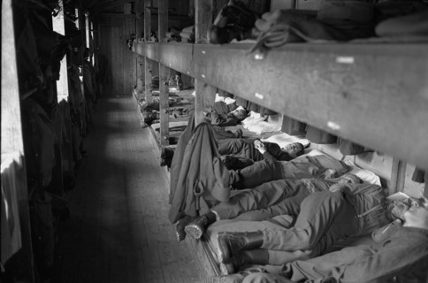 Soldiers sleeping in military barrack S-chanf 1969.