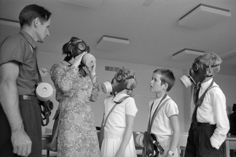 Testing the new gas masks for civilians, 1967.