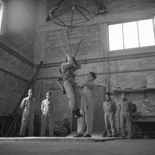 Exercise at parachute, Magadino 1955.