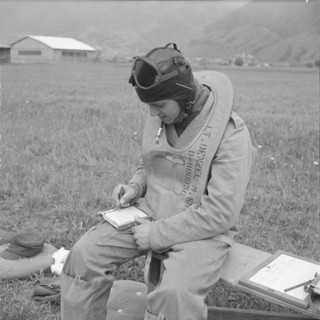 Trainee pilot with notepad, flying school Magadino 1955.