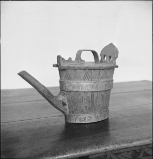 Milk vessel, carved wood cooper work 1944.