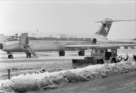 Zurich Kloten airport covered in snow, 1969.