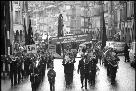 Brass band at May Day demonstration in Berne 1970.