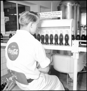 Coca-Cola, worker, bottling plant Zurich, 1950.