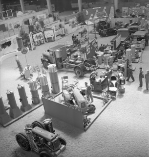 Petrol, gasoline penury, tractor, truck powered by wood gas; 1942.