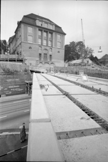 Bridge under construction, using pre-fabricated elements; 1966.