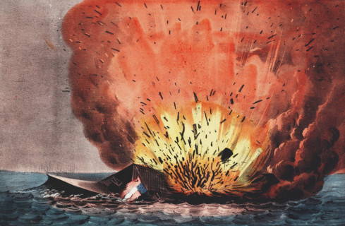 Destruction of the rebel ship Merrimac off Craney Island on May 11