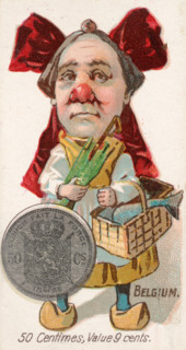 Coins from various countries with symbolic people