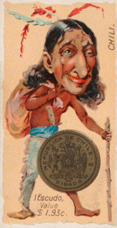 Coins from different countries with symbolic people