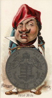 Coins from different countries with symbolic people