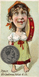 Coins from various countries with symbolic people