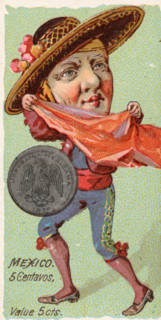Coins from different countries with symbolic people
